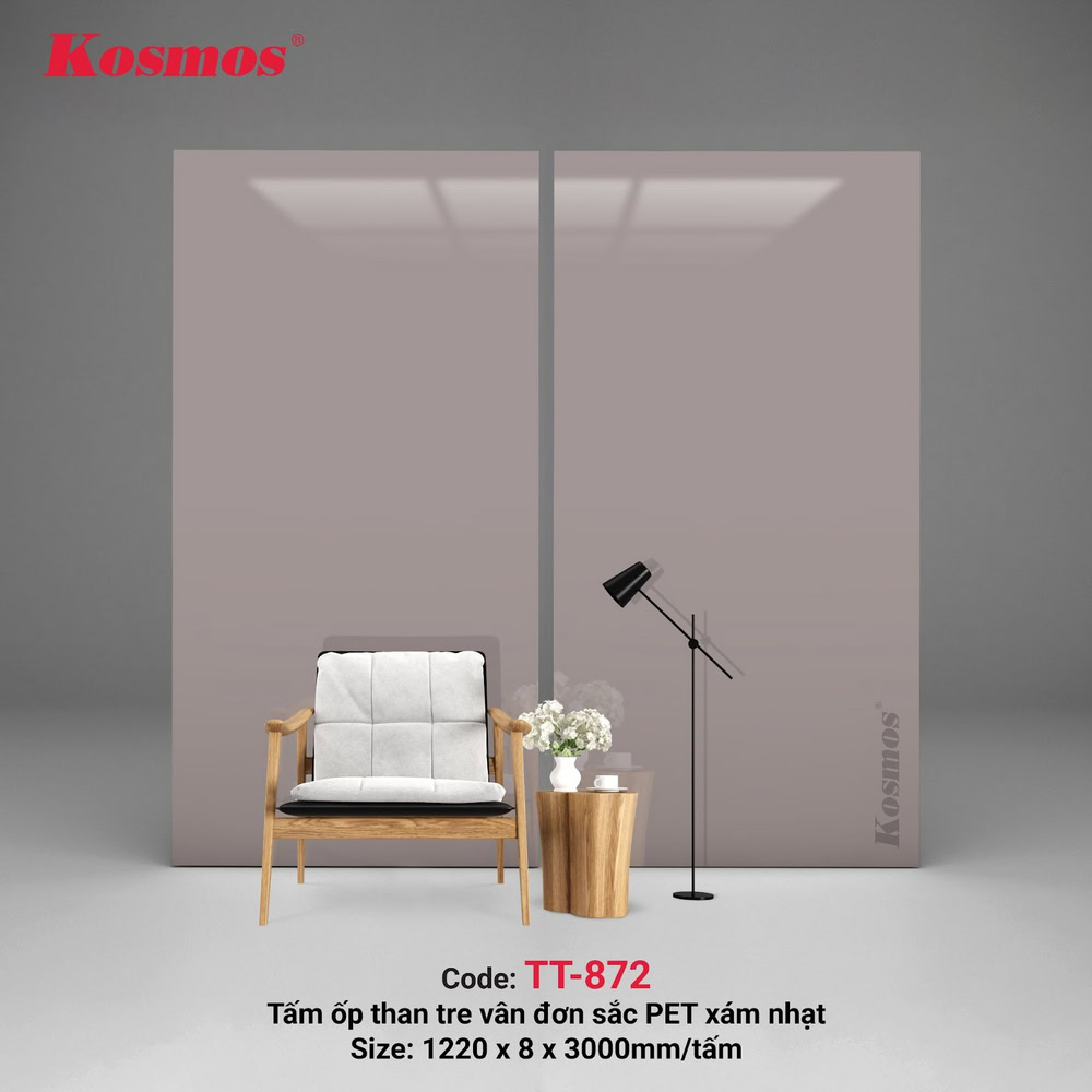 TT-872 là tấm ốp than tre đơn sắc PET xám nhạt Kosmos