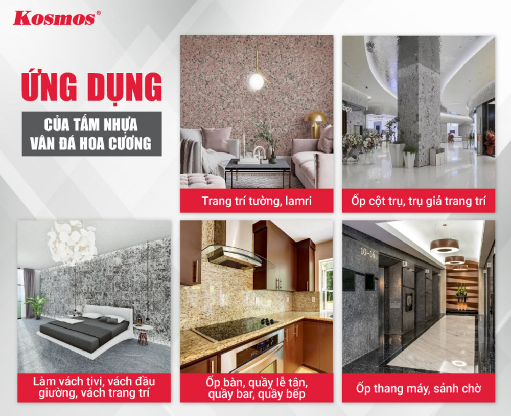 5 hạng mục ứng dụng tấm ốp PVC vân đá hoa cương