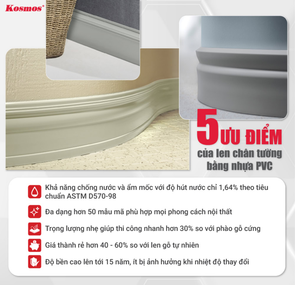5 ưu điểm của len chân tường bằng nhựa PVC 5 ưu điểm của len chân tường bằng nhựa PVC