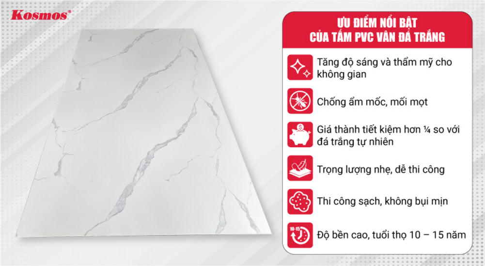 6 ưu điểm nổi bật nhất của tấm PVC vân đá trắng