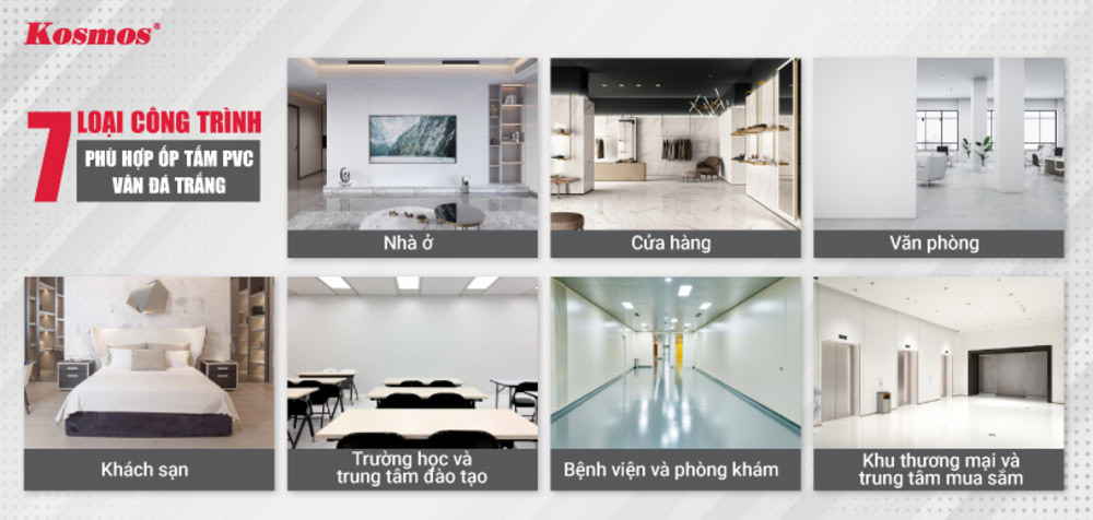 7 loại công trình phù hợp ốp tấm PVC vân đá trắng