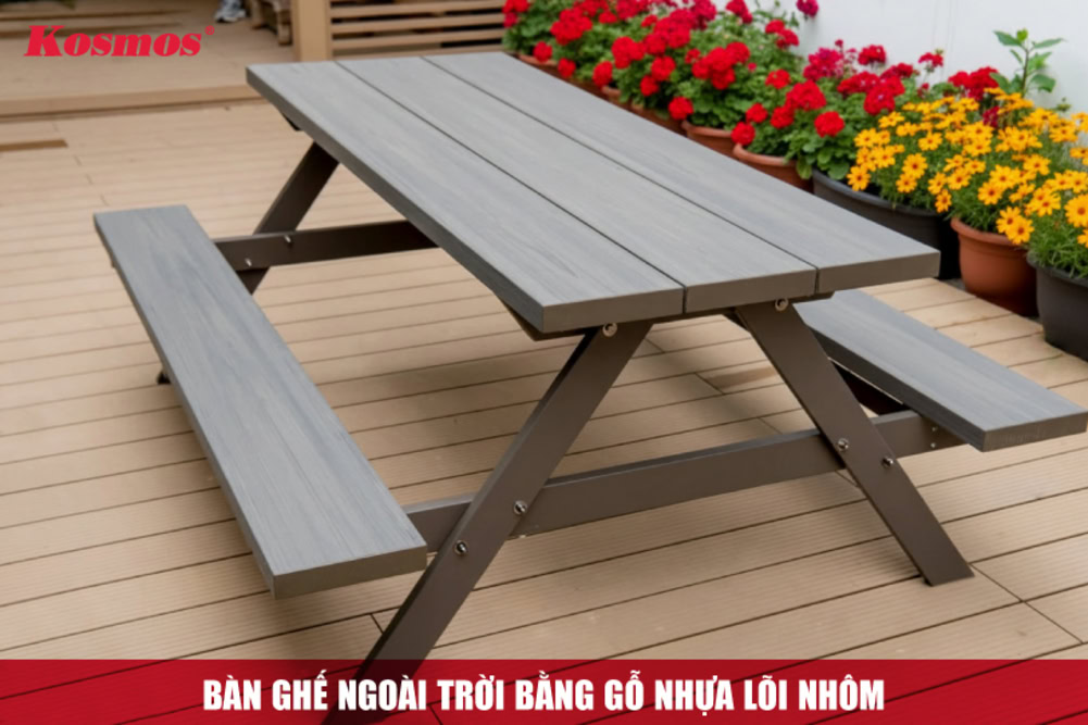Bàn ghế ngoài trời bằng gỗ nhựa lõi nhôm
