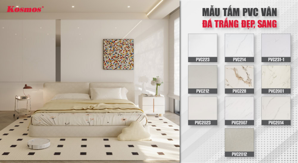 Bộ sưu tập các tấm PVC vân đá trắng ốp tường đẹp, sang