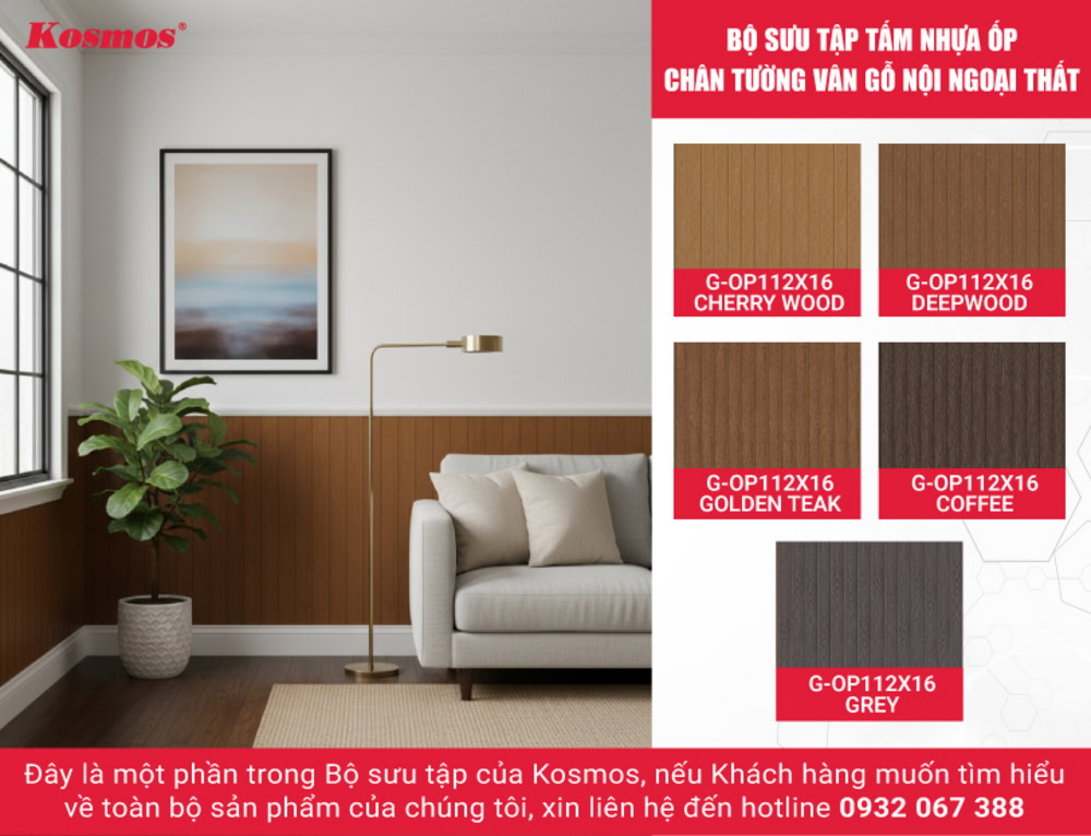 Bộ sưu tập tấm nhựa ốp chân tường vân gỗ 3D nội ngoại thất