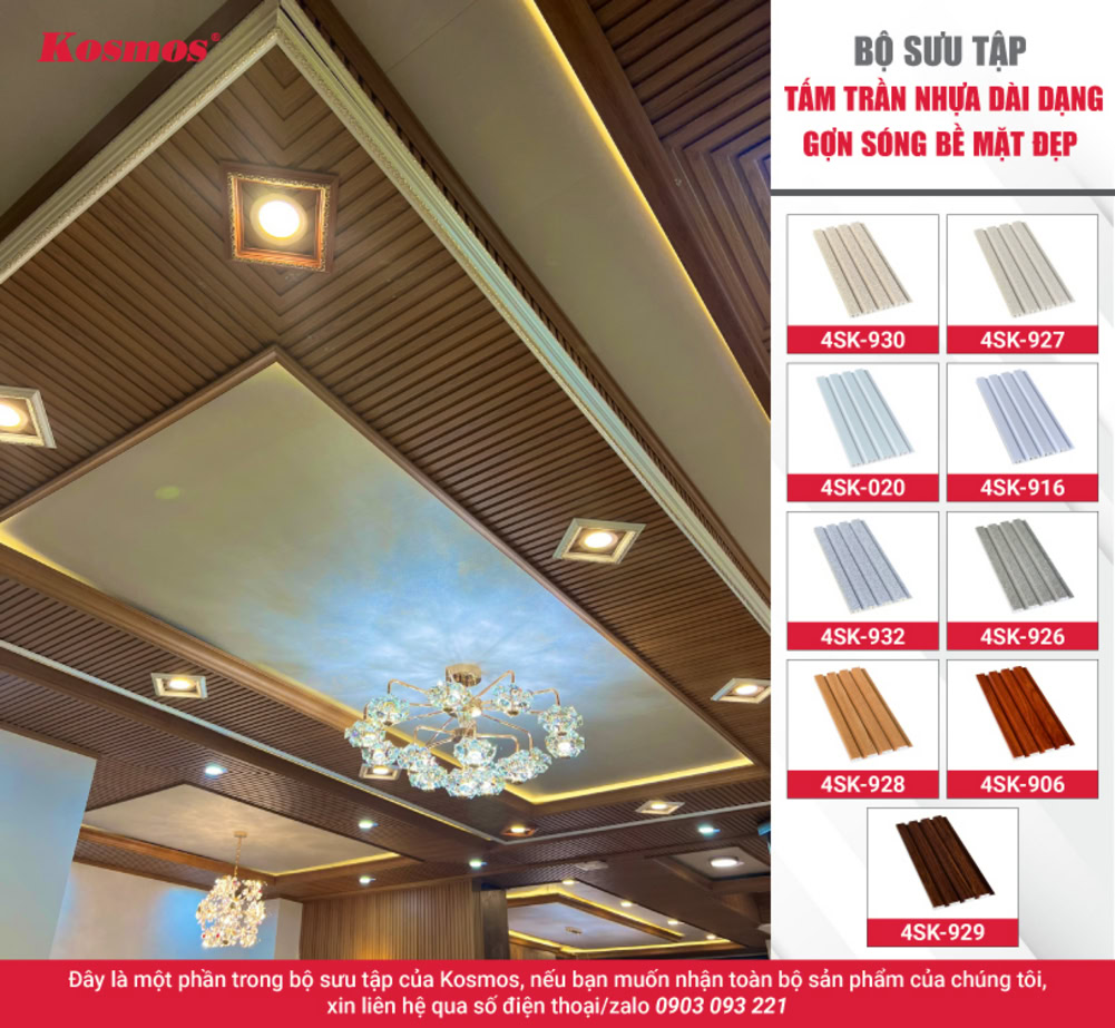 Bộ sưu tập tấm trần nhựa dài dạng gợn sóng bề mặt đẹp