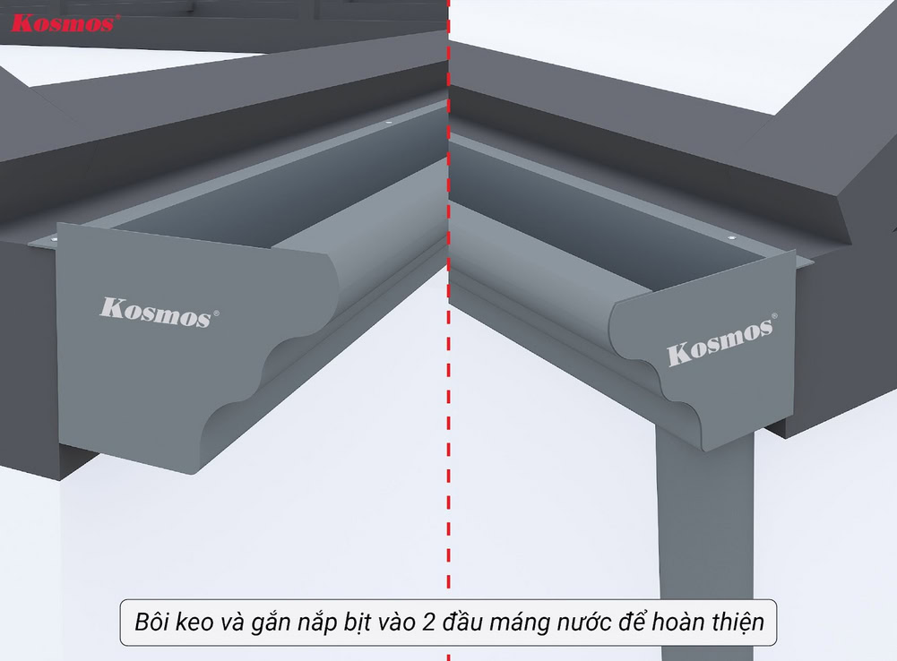 Bôi keo và gắn nắp bịt vào 2 đầu của máng nước