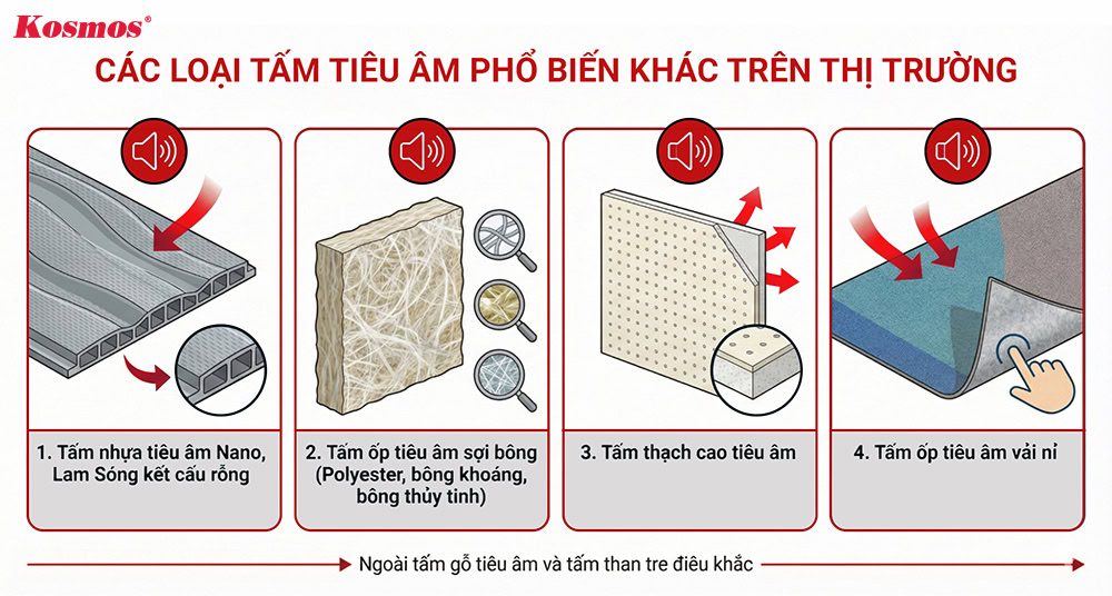 Các loại tấm tiêu âm phổ biến trên thị trường Các loại tấm tiêu âm phổ biến trên thị trường