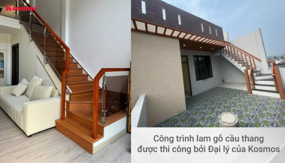 Công trình lam gỗ cầu thang được thi công bởi Đại lý của Kosmos