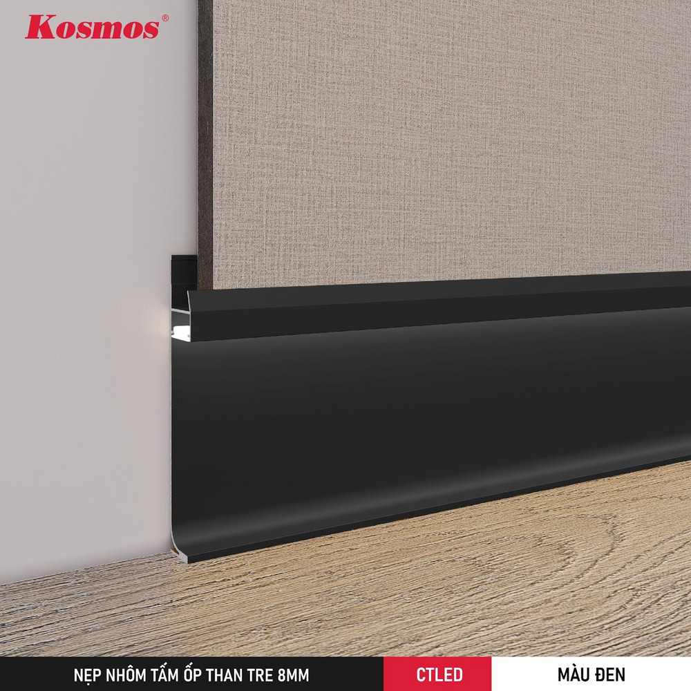 CTLED-D là nẹp nhôm ốp chân tường màu đen có đèn LED của tấm ốp than tre 8mm