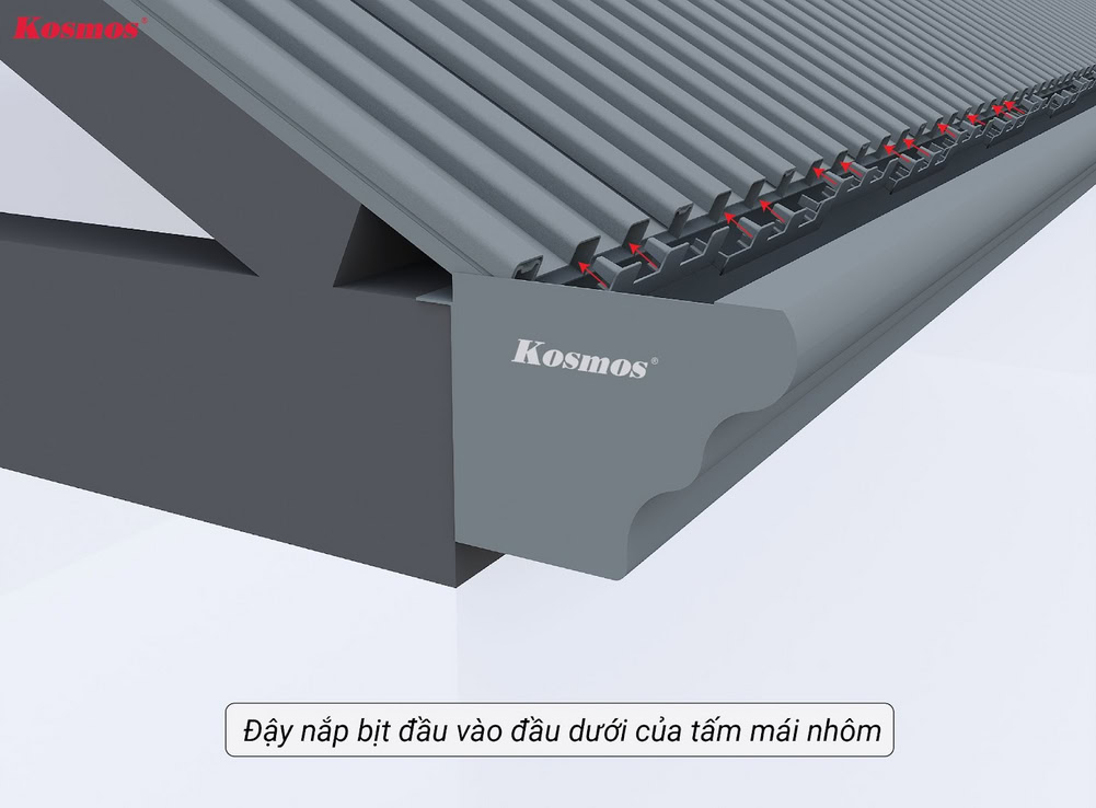 Dùng nắp bịt gắn vào đầu dưới của mái lợp