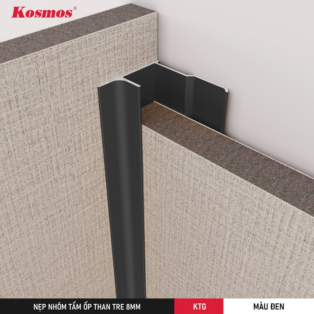 Hình ứng dụng nẹp nhôm ốp điểm kết thúc góc trong tấm ốp than tre 8mm màu đen Hình ứng dụng nẹp nhôm ốp điểm kết thúc góc trong tấm ốp than tre 8mm màu đen