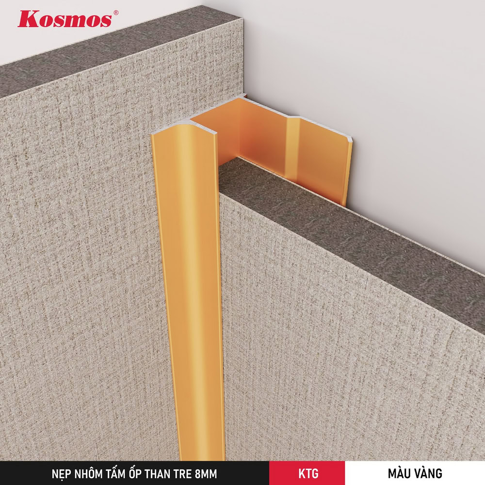 Imagen que muestra la aplicación de tiras de moldura de esquina de aluminio en paneles de revestimiento de carbón de bambú amarillo de 8 mm.