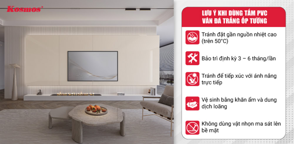 Lưu ý khi dùng tấm PVC vân đá trắng ốp tường