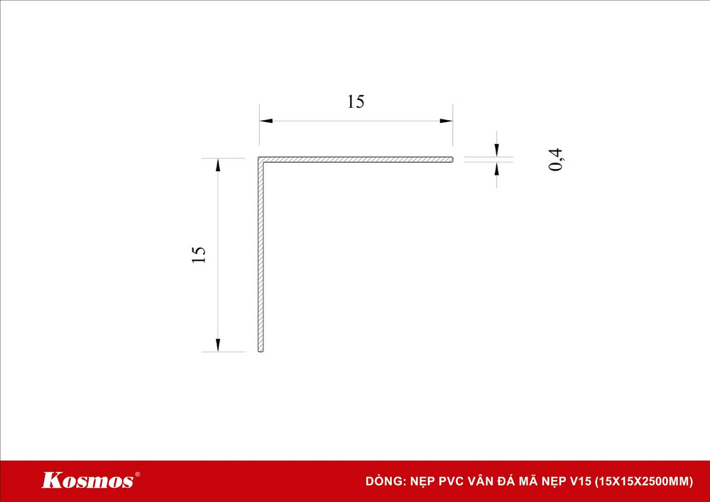 Mặt cắt nẹp nhôm PVC vân đá mã V15