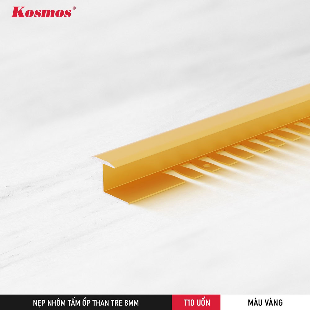 Màu vàng của nẹp T10 UỐN-V phù hợp với tấm ốp than tre tông màu sáng