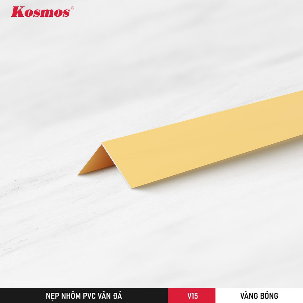 Nẹp nhôm chữ V15-VB màu vàng bóng phù hợp với tấm ốp PVC màu trắng, xám, vàng
