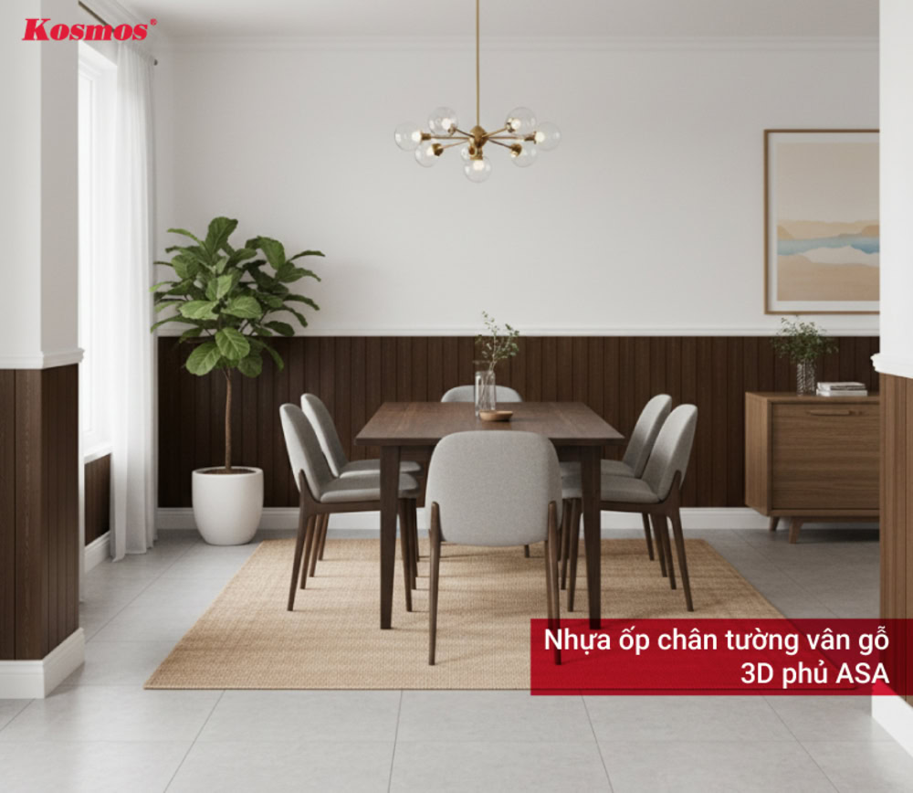 Nhựa ốp chân tường vân gỗ 3D phủ ASA