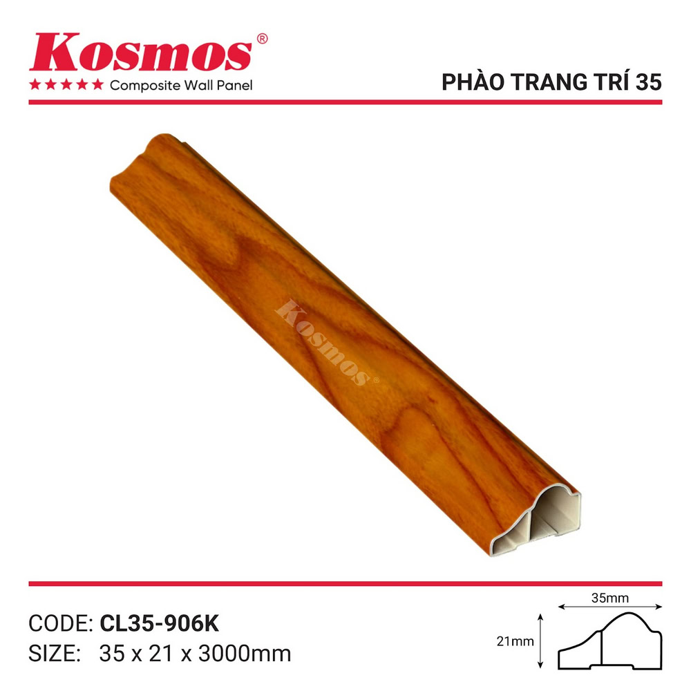 Phào chỉ lệch màu đỏ cam vân gỗ mã CL35-906K