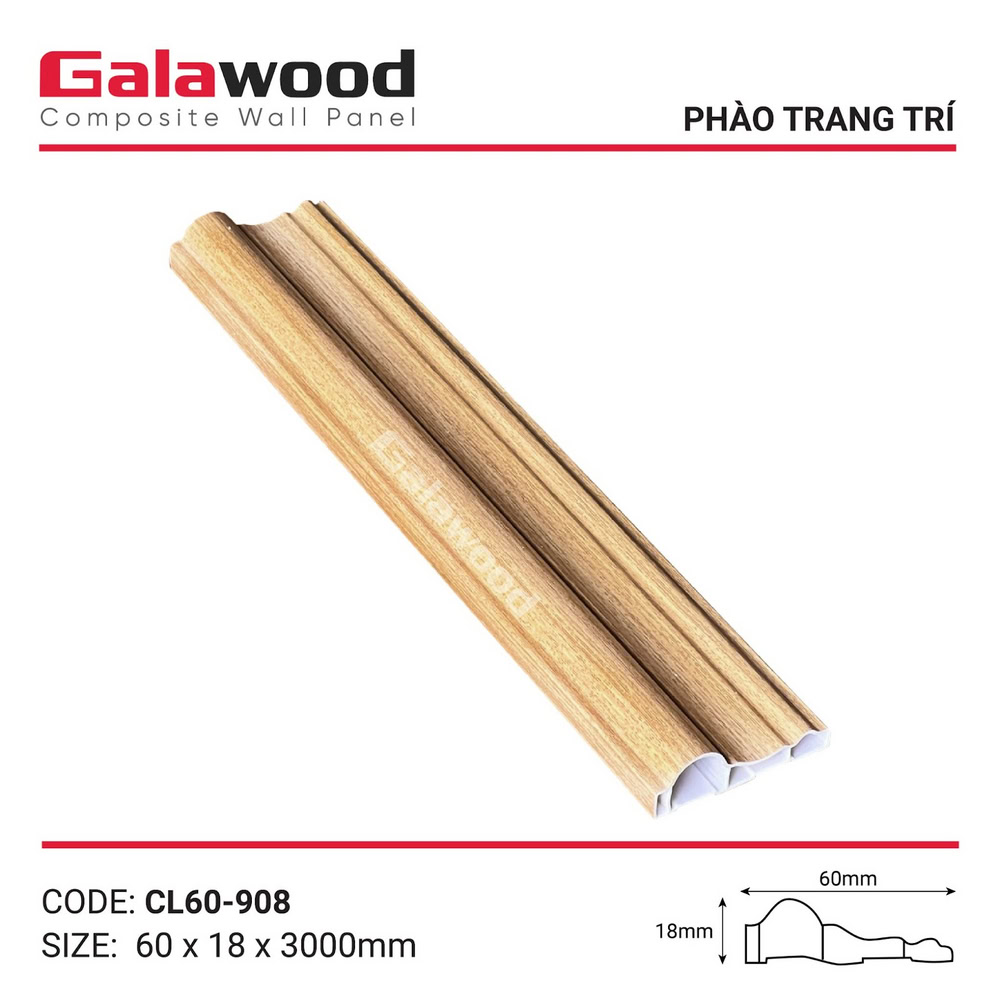 Phụ kiện trang trí nội thất phào chỉ lệch CL60-908 vàng sồi đậm