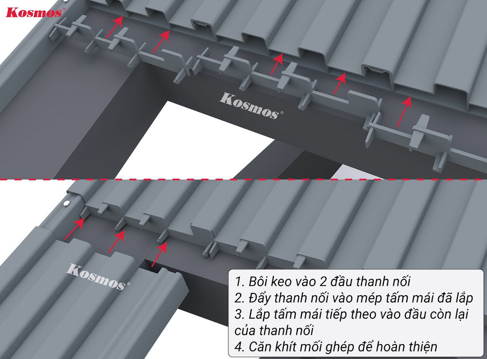 Sử dụng thanh nối tấm để nối dài tấm mái lợp nhôm