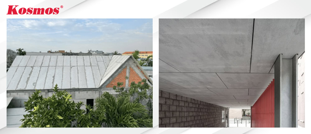 Tấm cemboard ngoài trời ứng dụng lợp mái, trần mái công trình