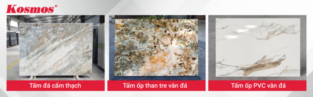 Tấm đá cẩm thạch, tấm ốp than tre vân đá và tấm ốp PVC vân đá