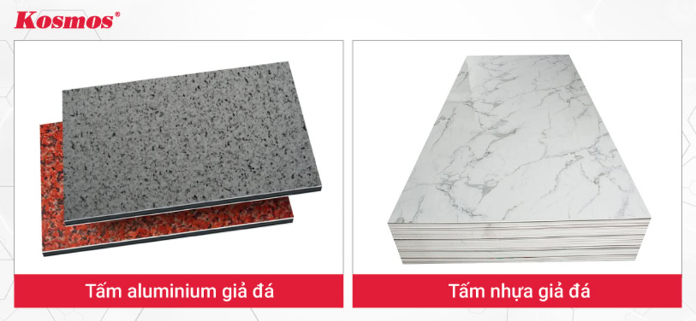 Tấm nhôm nhựa giả đá và tấm PVC vân đá là 2 vật liệu hiện đại thay thế đá tự nhiên