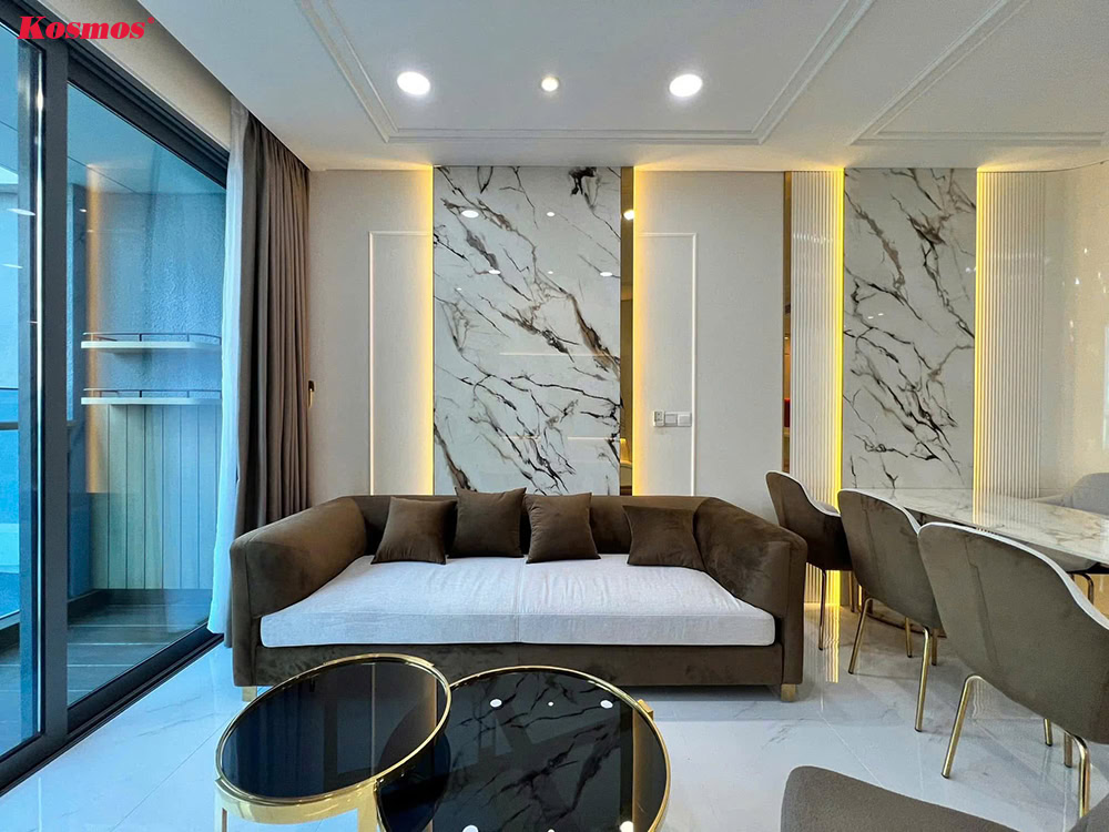 Tấm nhựa vân đá ốp vách sofa căn hộ chung cư sang trọng Tấm nhựa vân đá ốp vách sofa căn hộ chung cư sang trọng