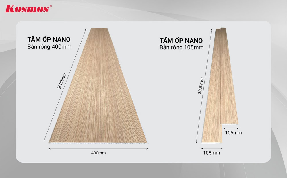 Tấm ốp nhựa Nano có chiều rộng 105mm hoặc 400mm
