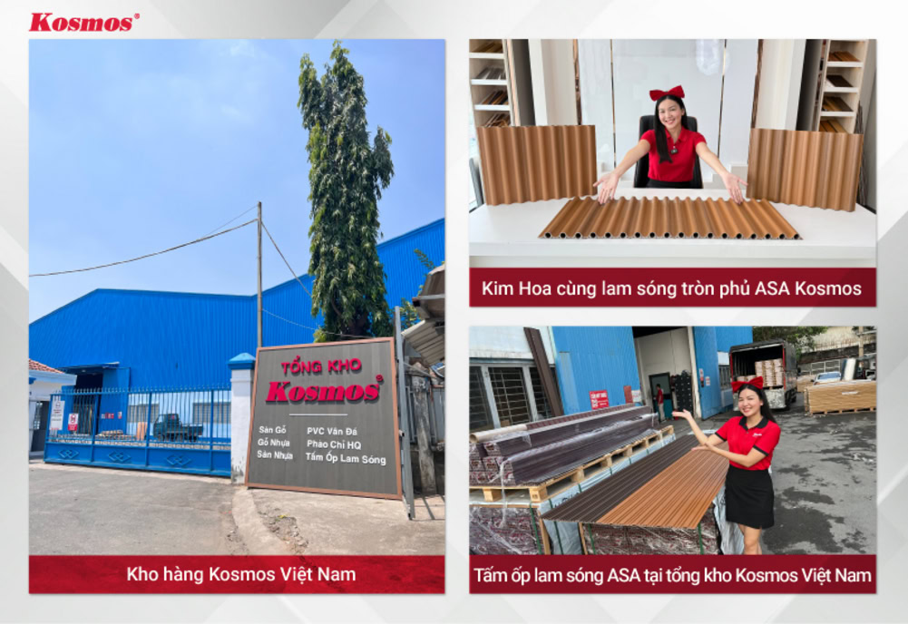 Tổng kho Kosmos phân phối tấm ốp lam sóng tròn gỗ nhựa ASA chất lượng
