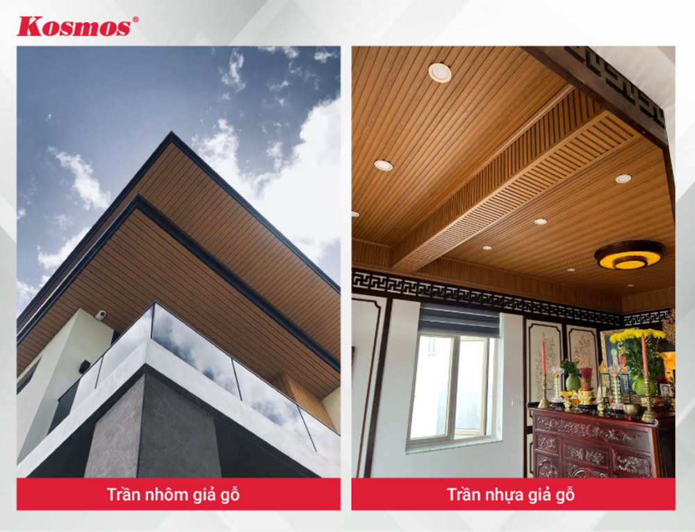 Trần nhôm giả gỗ và trần nhựa giả gỗ