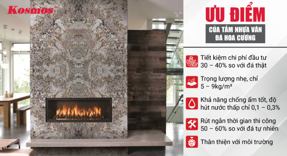 Ưu điểm của tấm ốp PVC vân đá Granite