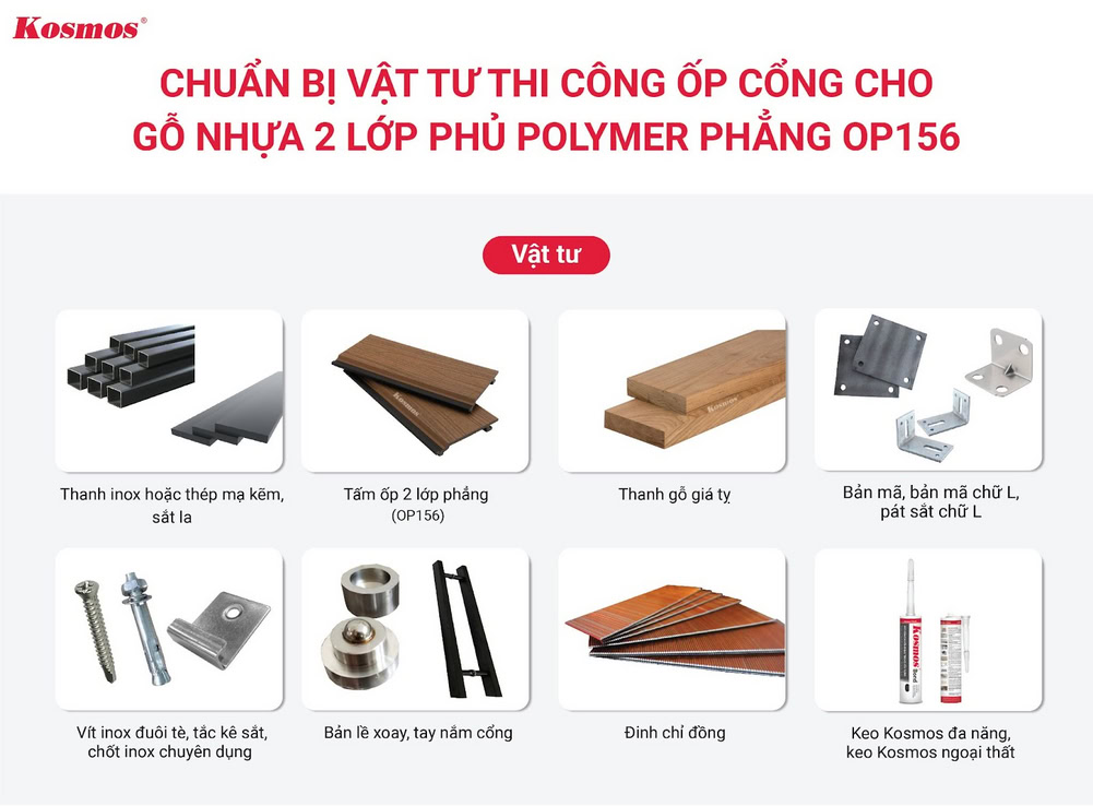Vật tư thi công ốp cổng gỗ nhựa 2 lớp biên dạng phẳng OP156