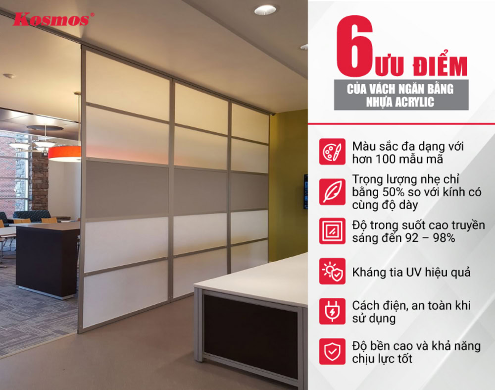 6 ưu điểm của vách ngăn bằng nhựa Acrylic