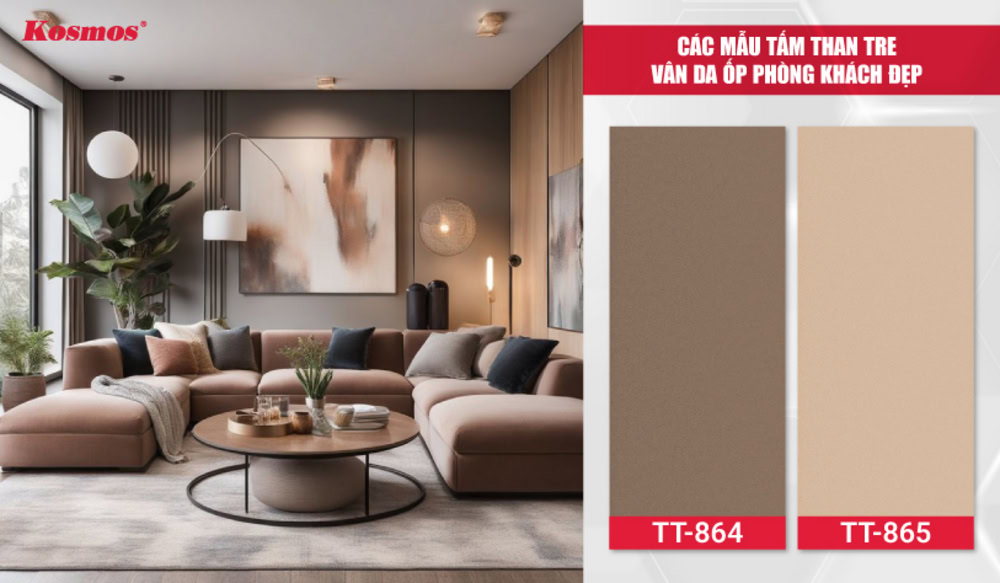 Các mẫu tấm than tre giả vân da ốp phòng khách đẹp Các mẫu tấm than tre giả vân da ốp phòng khách đẹp