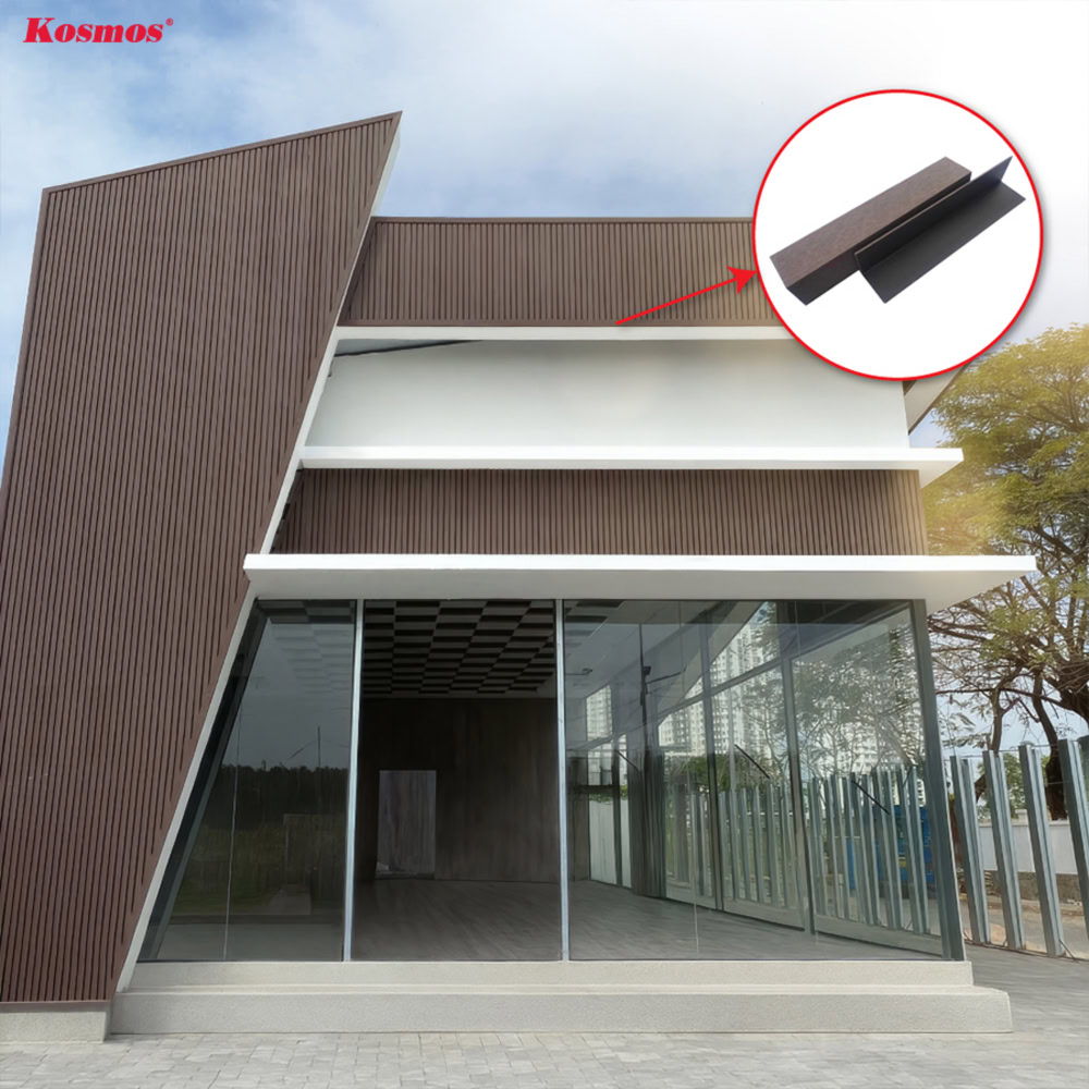 Công trình sử dụng nẹp V gỗ nhựa màu nâu cà phê kết thúc cạnh tấm ốp gỗ nhựa Công trình sử dụng nẹp V gỗ nhựa màu nâu cà phê kết thúc cạnh tấm ốp gỗ nhựa