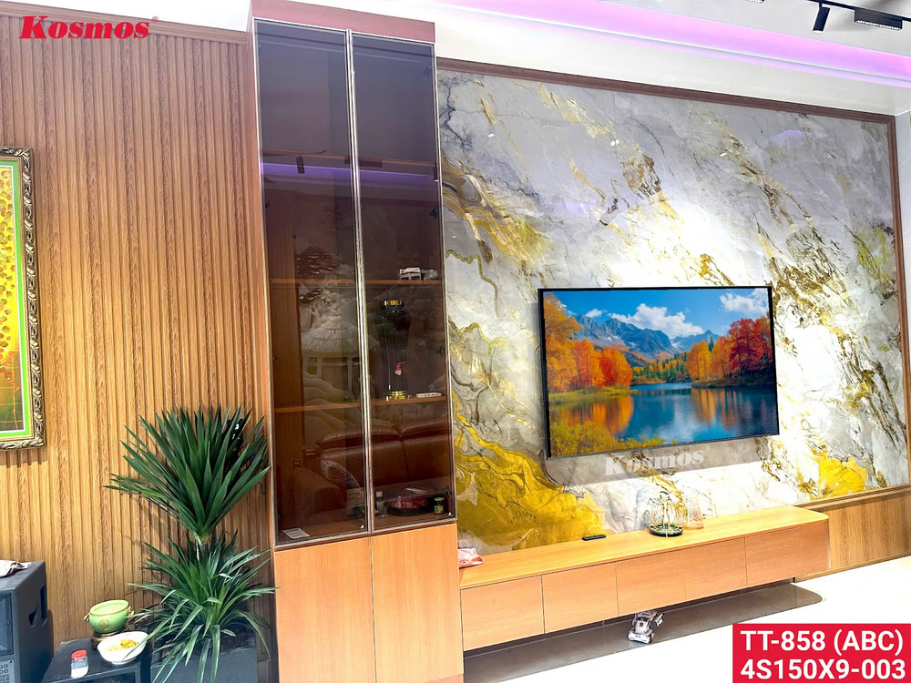 Công trình ứng dụng tấm ốp than tre giả đá Pandora dát vàng