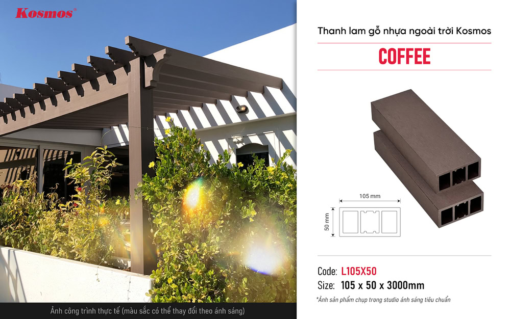 Hình ứng dụng của thanh lam gỗ nhựa L105X50 Coffee