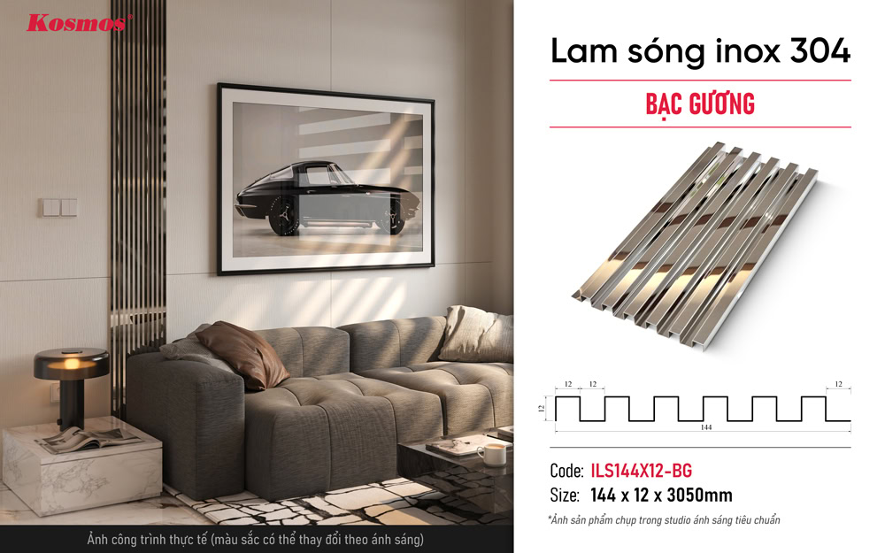 Hình ứng dụng lam sóng inox ILS144X12-BG bạc gương Hình ứng dụng lam sóng inox ILS144X12-BG bạc gương
