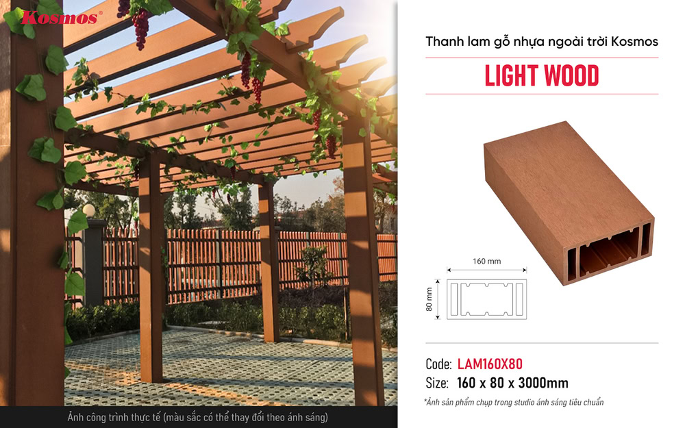 Hình ứng dụng thanh lam gỗ nhựa LAM160X80 Light Wood