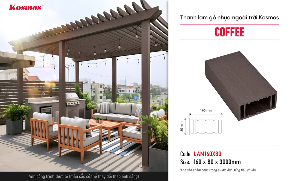 Hình ứng dụng thanh lam gỗ nhựa ngoài trời LAM160X80 Coffee
