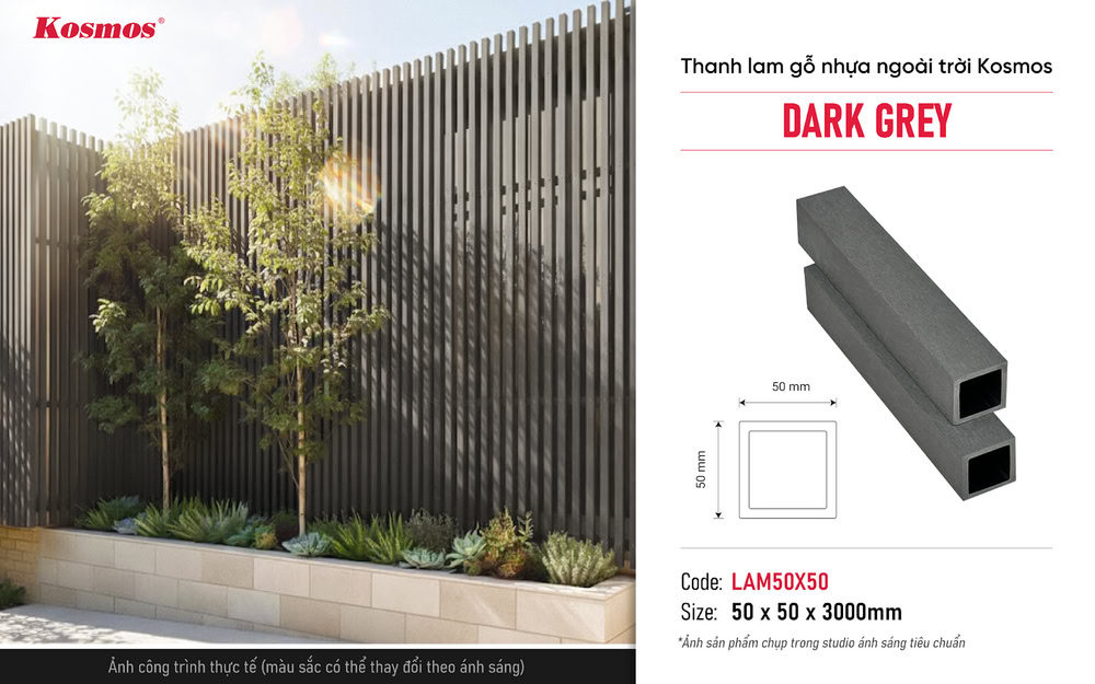 Hình ứng dụng thanh lam hộp gỗ nhựa LAM50X50 màu Dark Grey Hình ứng dụng thanh lam hộp gỗ nhựa LAM50X50 màu Dark Grey