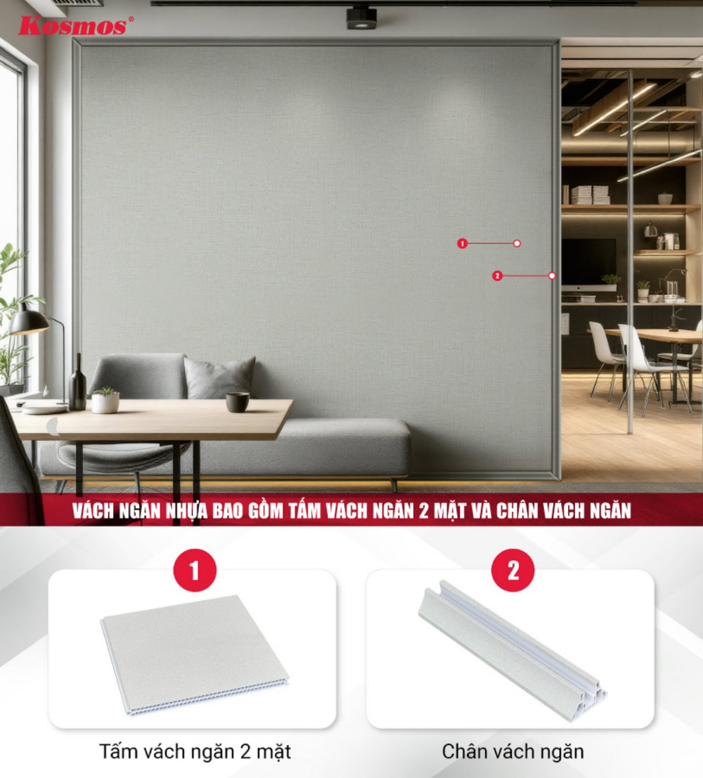 Kết cấu hệ vách ngăn không gian bằng nhựa hoàn chỉnh