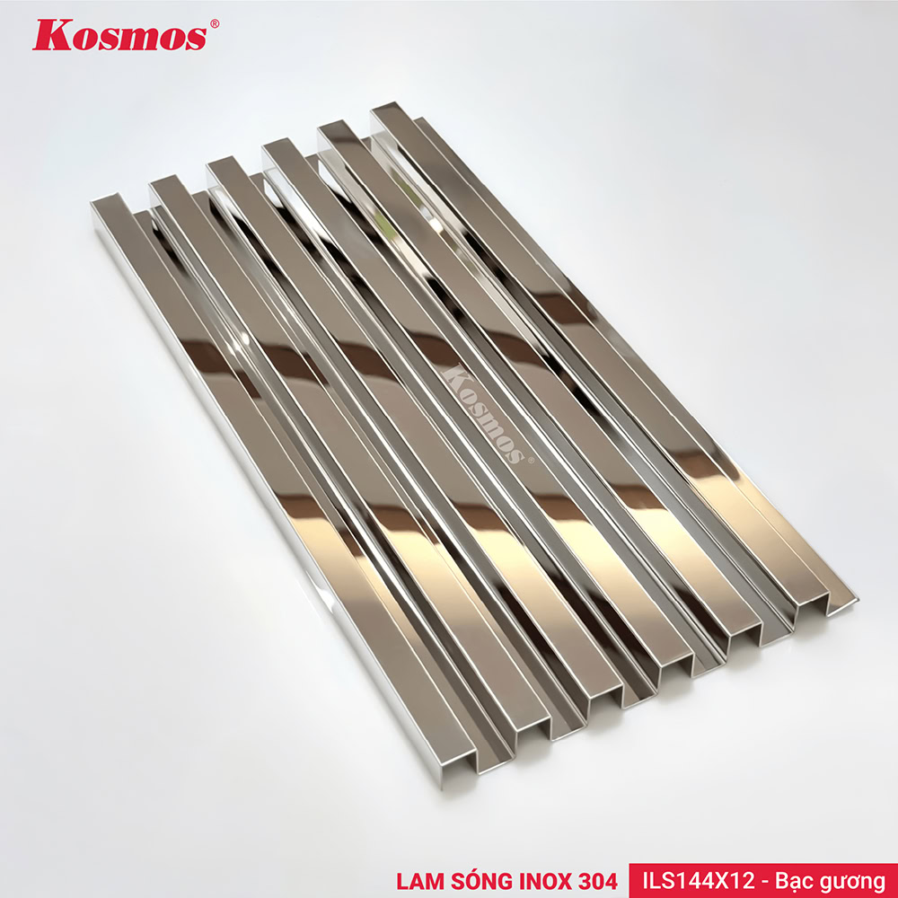Lam sóng inox màu bạc gương ILS144X12-BG Kosmos tạo điểm nhấn tinh tế