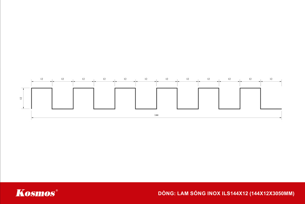 Mặt cắt lam sóng Inox ILS144X12