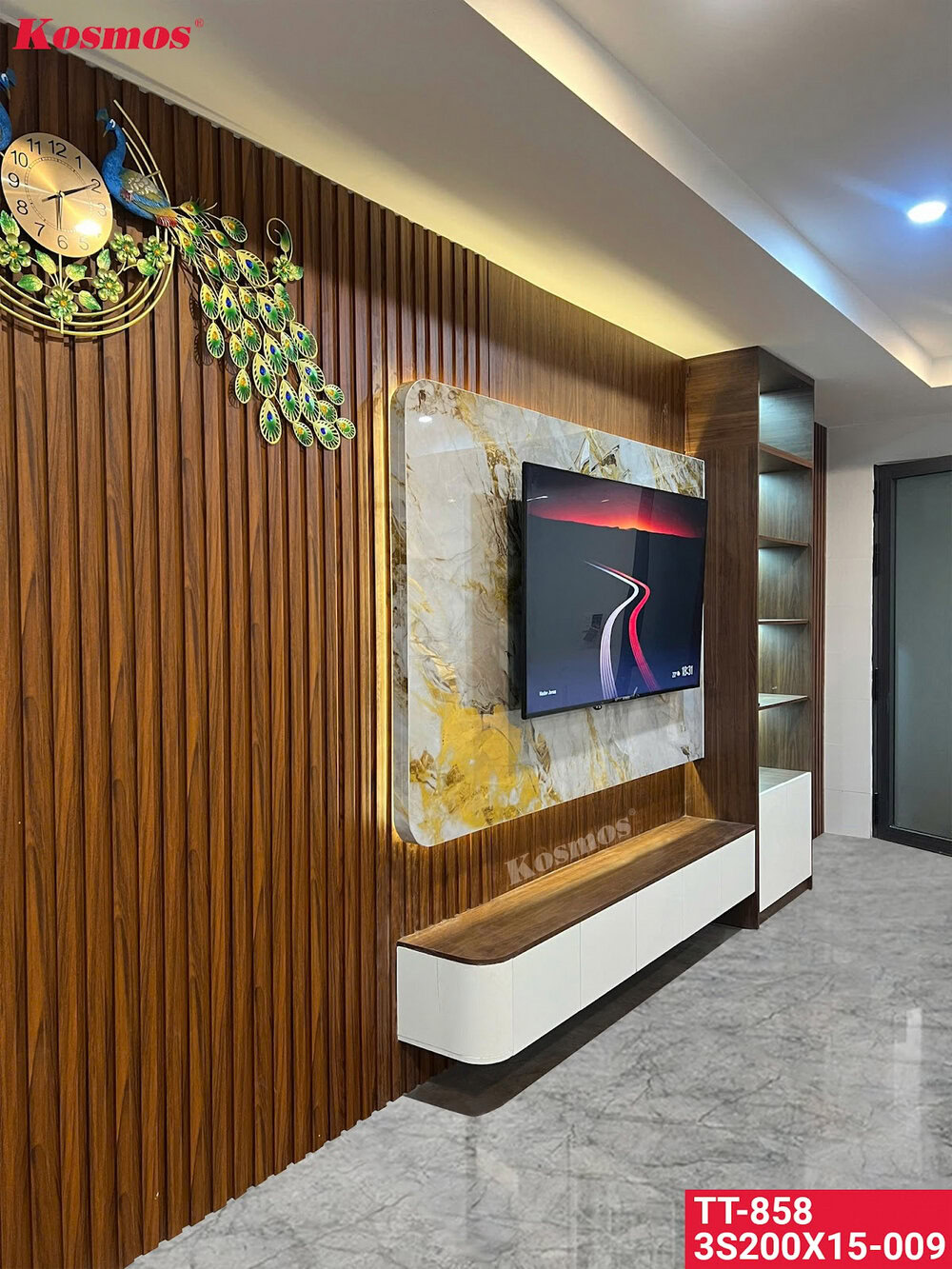 Mẫu tấm than tre giả đá Pandora ốp vách tivi phòng khách