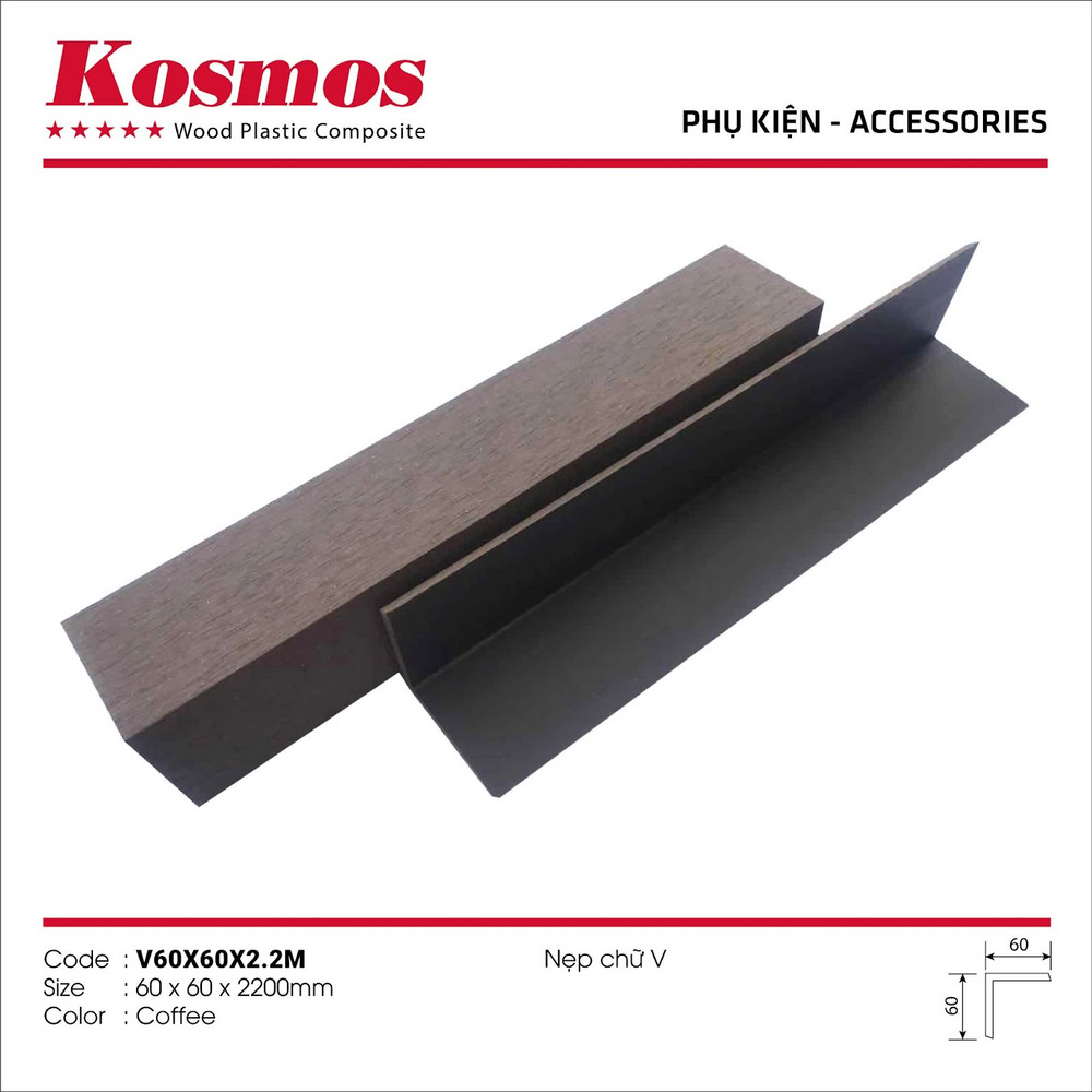 Nẹp V gỗ nhựa 1 lớp mã V60X60X2.2M màu nâu cà phê Nẹp V gỗ nhựa 1 lớp mã V60X60X2.2M màu nâu cà phê