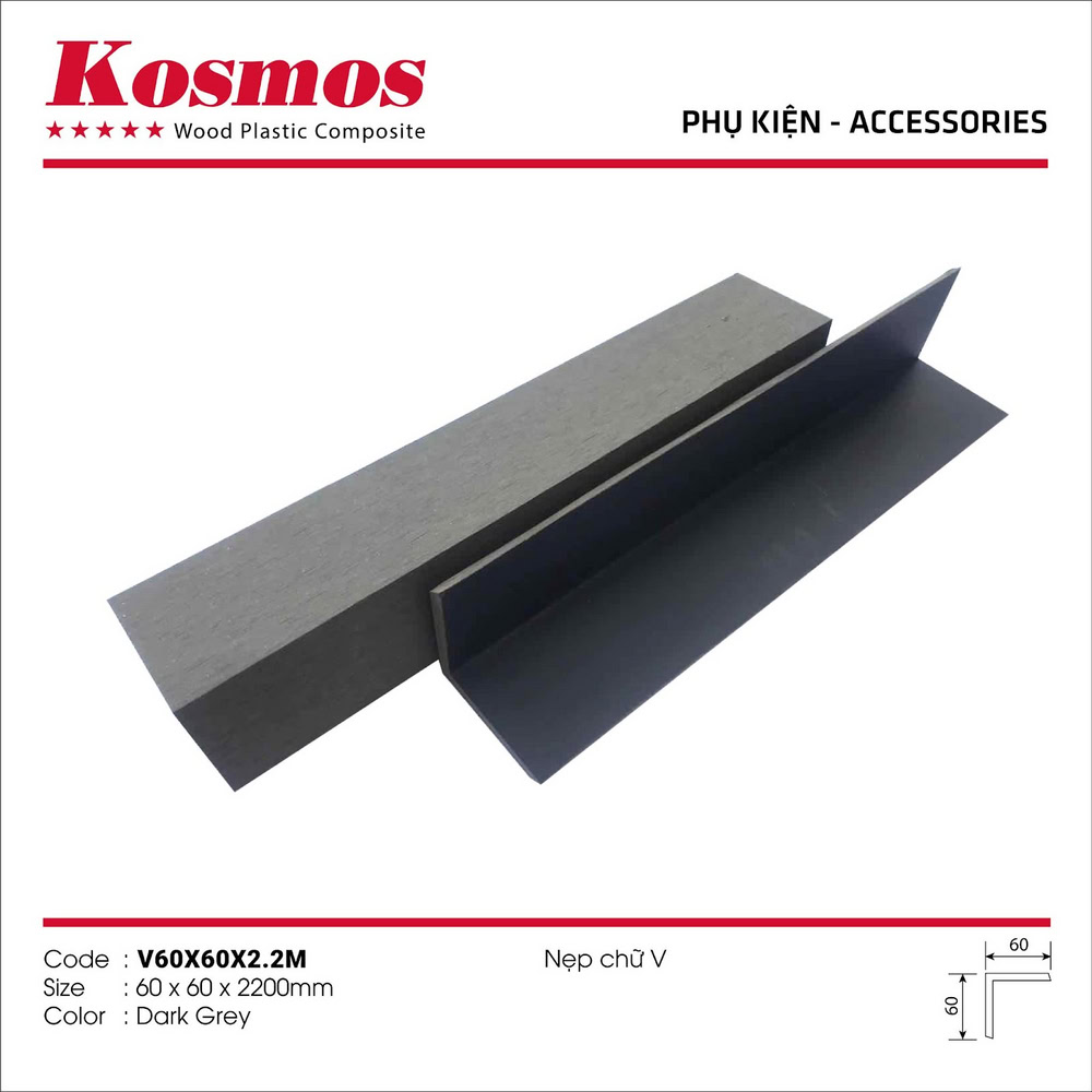 Nẹp V V60X60X2.2M màu Dark Grey (xám đậm)