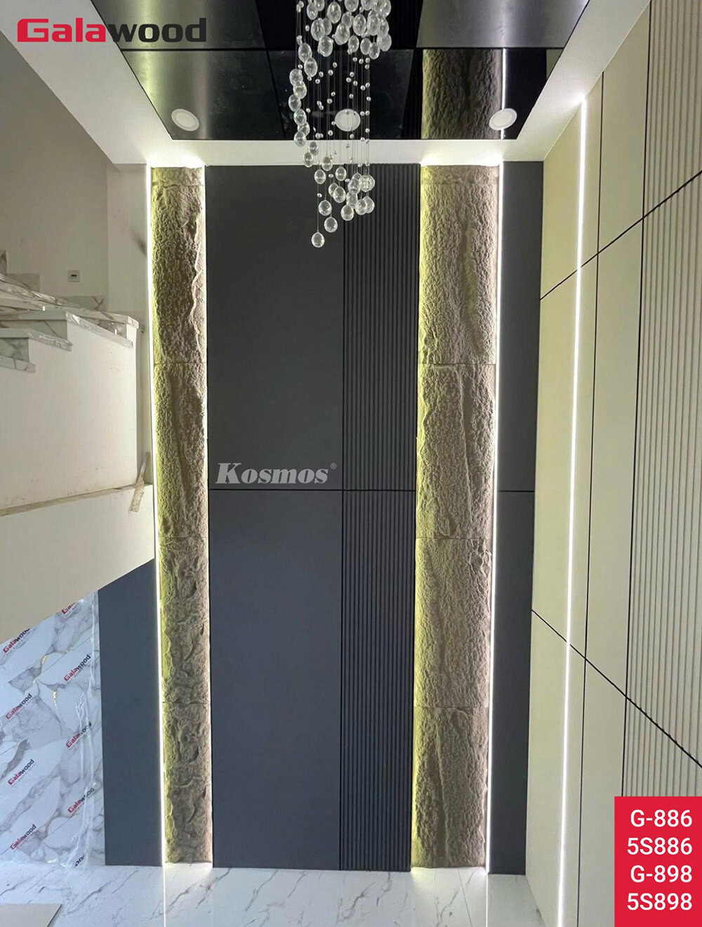 Ốp tường vách thông tầng phòng khách tấm ốp than tre đơn sắc ánh kim xanh đen G-898