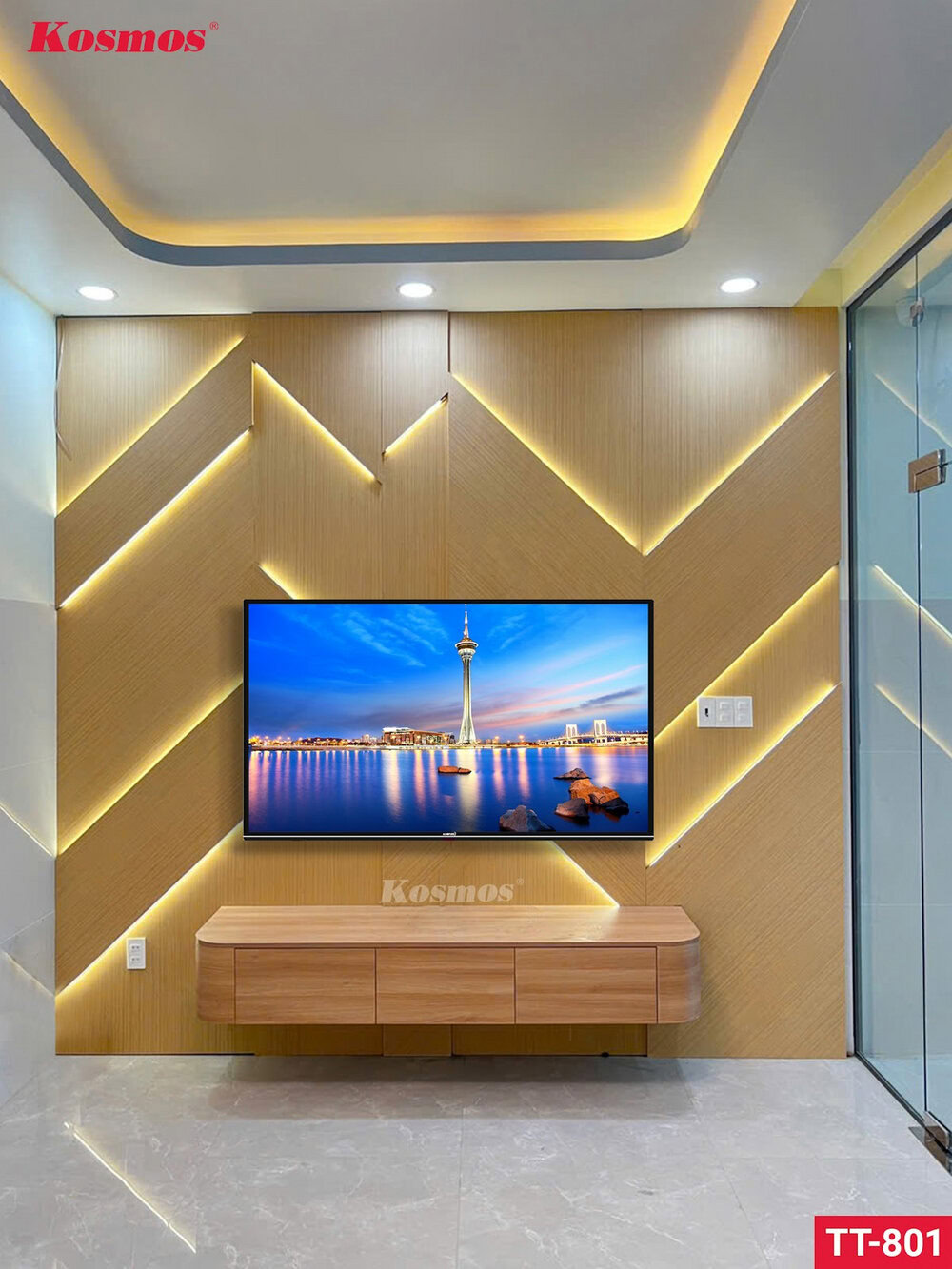 Phòng khách sử dụng tấm than tre vân gỗ ốp vách tivi